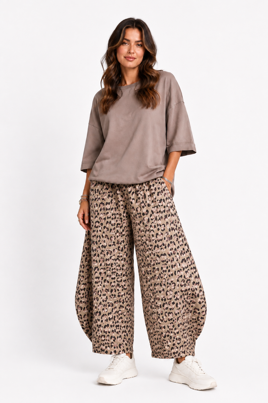 Made in Italy leopard Print Sweatshirt Barrel Leg Trouser