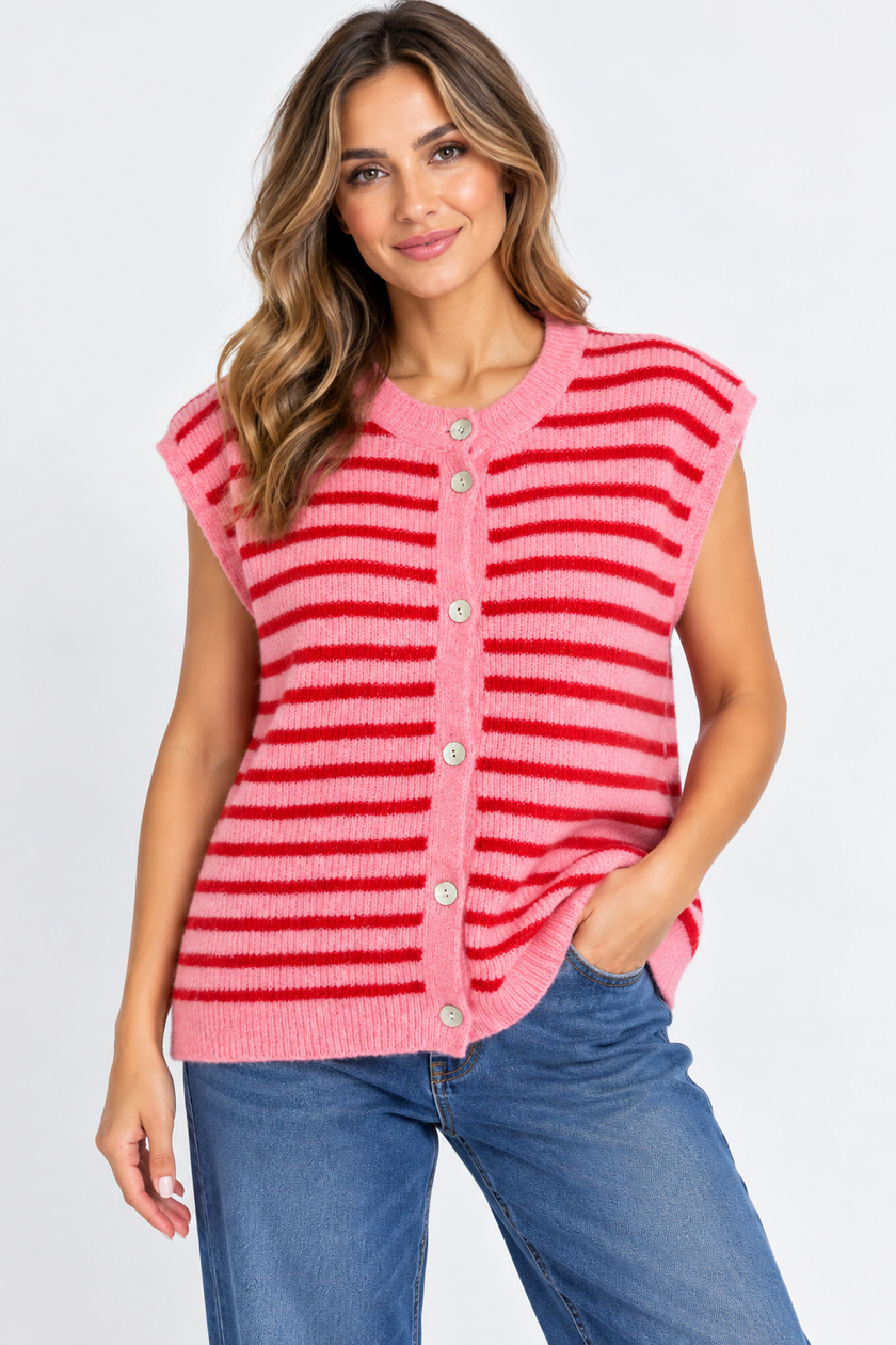 Made in Italy Button-Through Sleeveless knitted Cardigan
