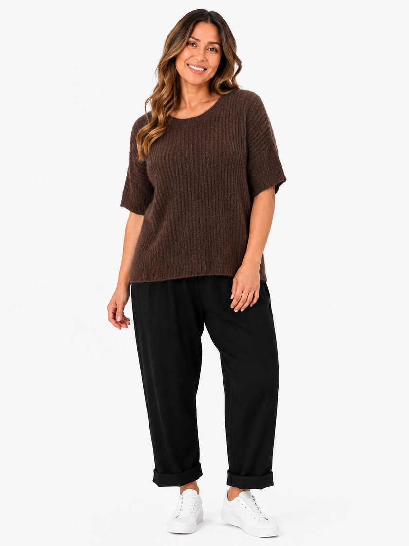 Made in Italy Ribbed Knit Short Sleeve Jumper