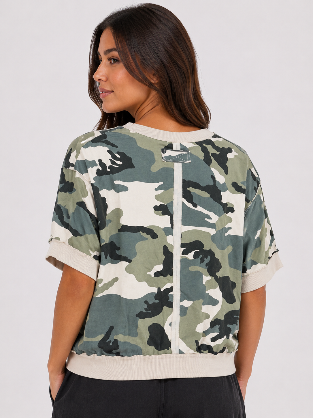 Camouflage Print Short Sleeve Sweatshirt Top