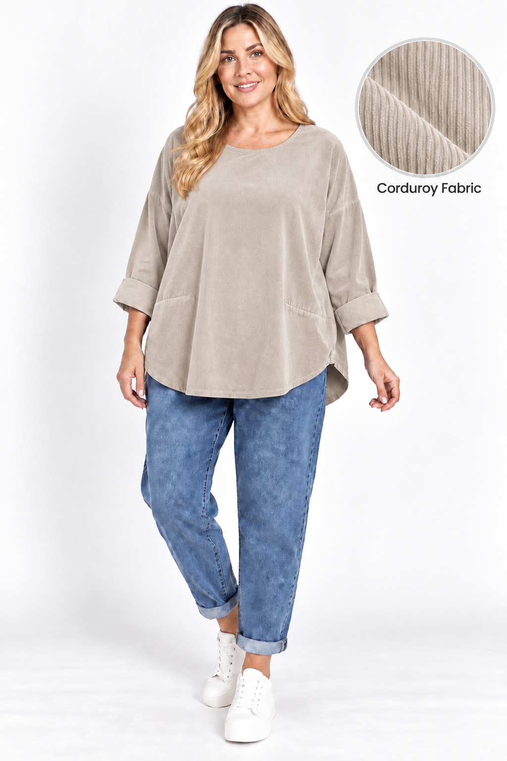 Made in Italy Scoop Hem Corduroy Top