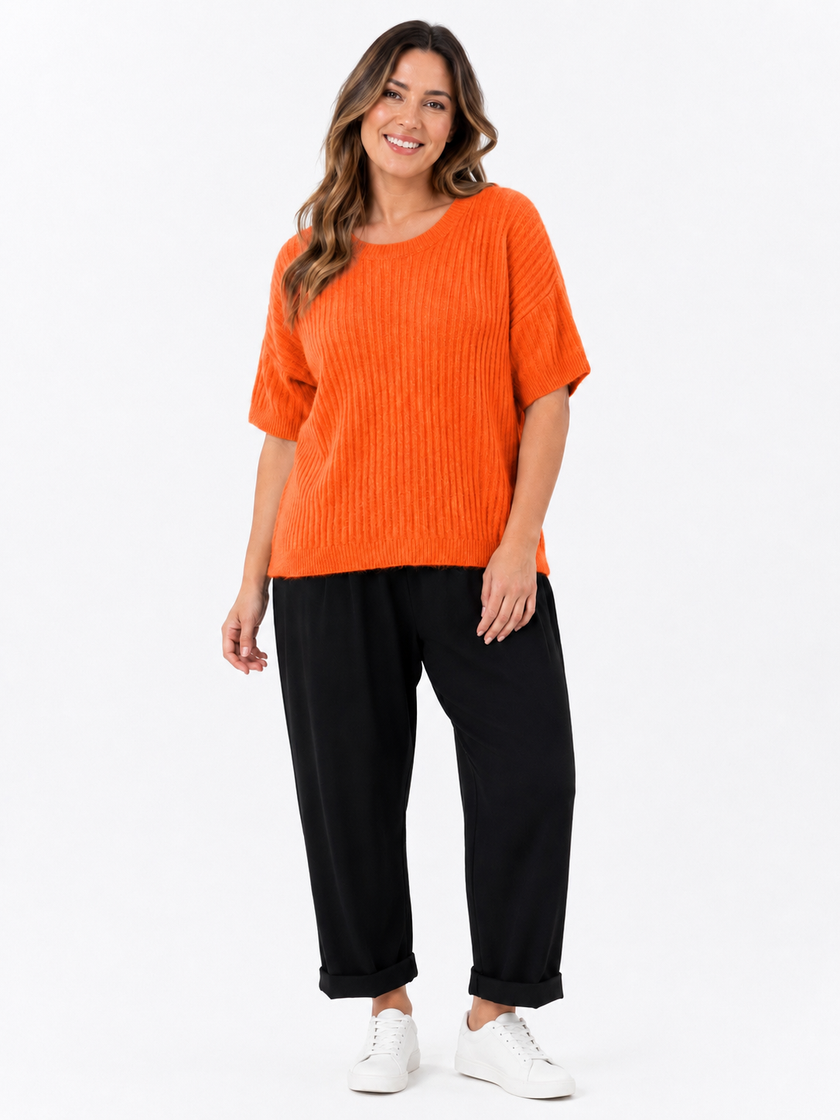 Made in Italy Ribbed Knit Short Sleeve Jumper