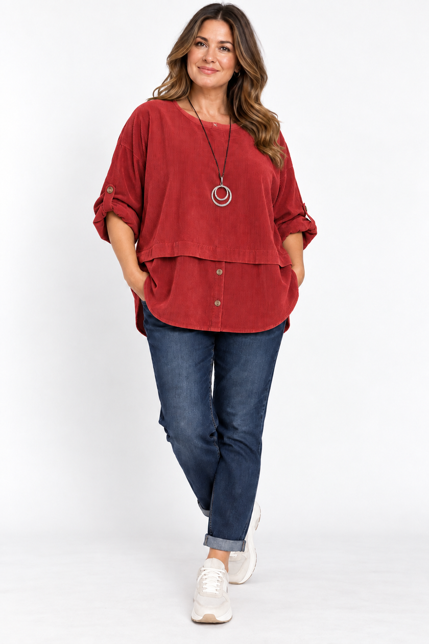 Made in Italy Corduroy Button Front Top