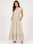 Made in Italy Shirred Ditsy print Maxi Dress