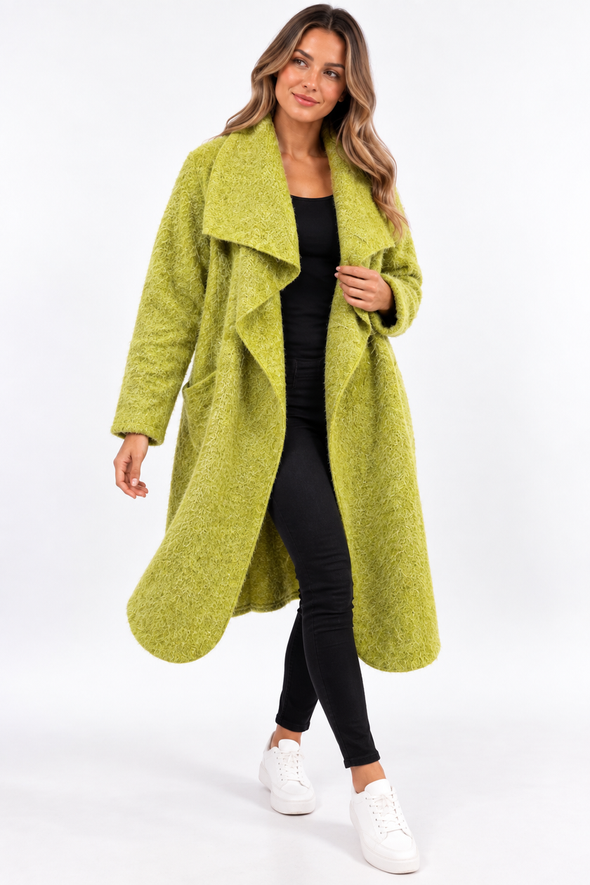 Made in Italy Cosy Textured Pocketed Waterfall Coat