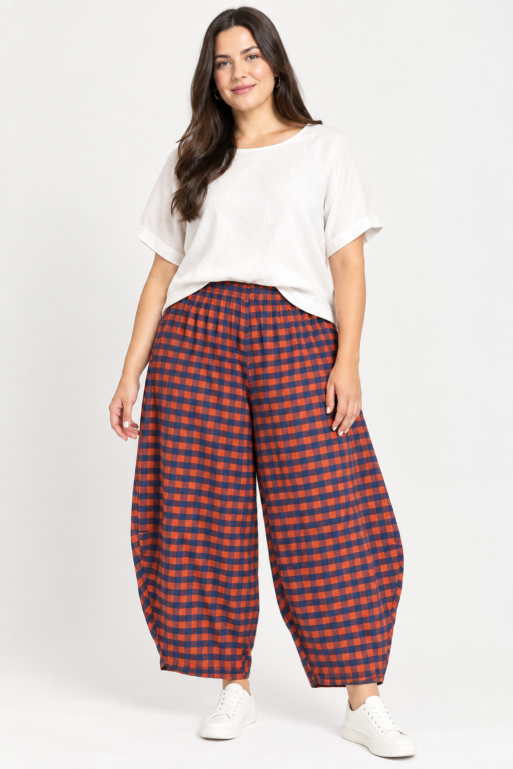 Made in Italy Gingham/Check Barrel Leg Trouser