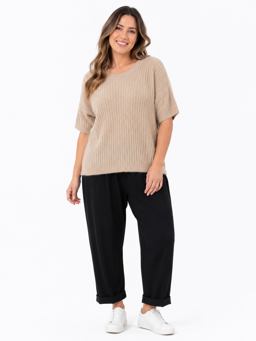 Made in Italy Ribbed Knit Short Sleeve Jumper