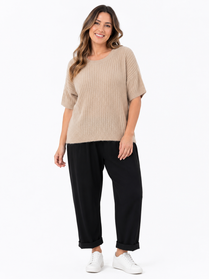 Made in Italy Ribbed Knit Short Sleeve Jumper