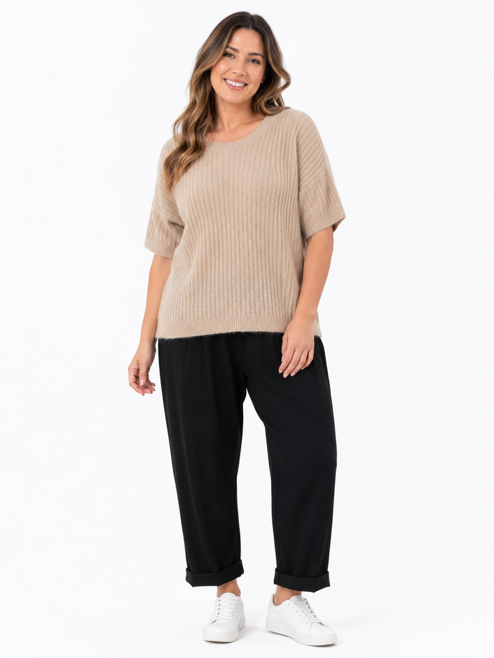 Made in Italy Ribbed Knit Short Sleeve Jumper