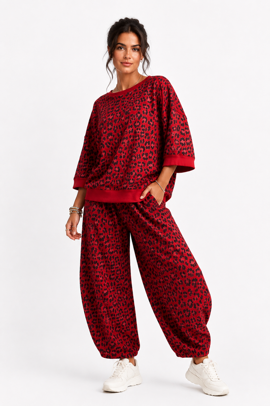 Made in Italy leopard Print Sweatshirt Barrel Leg Trouser