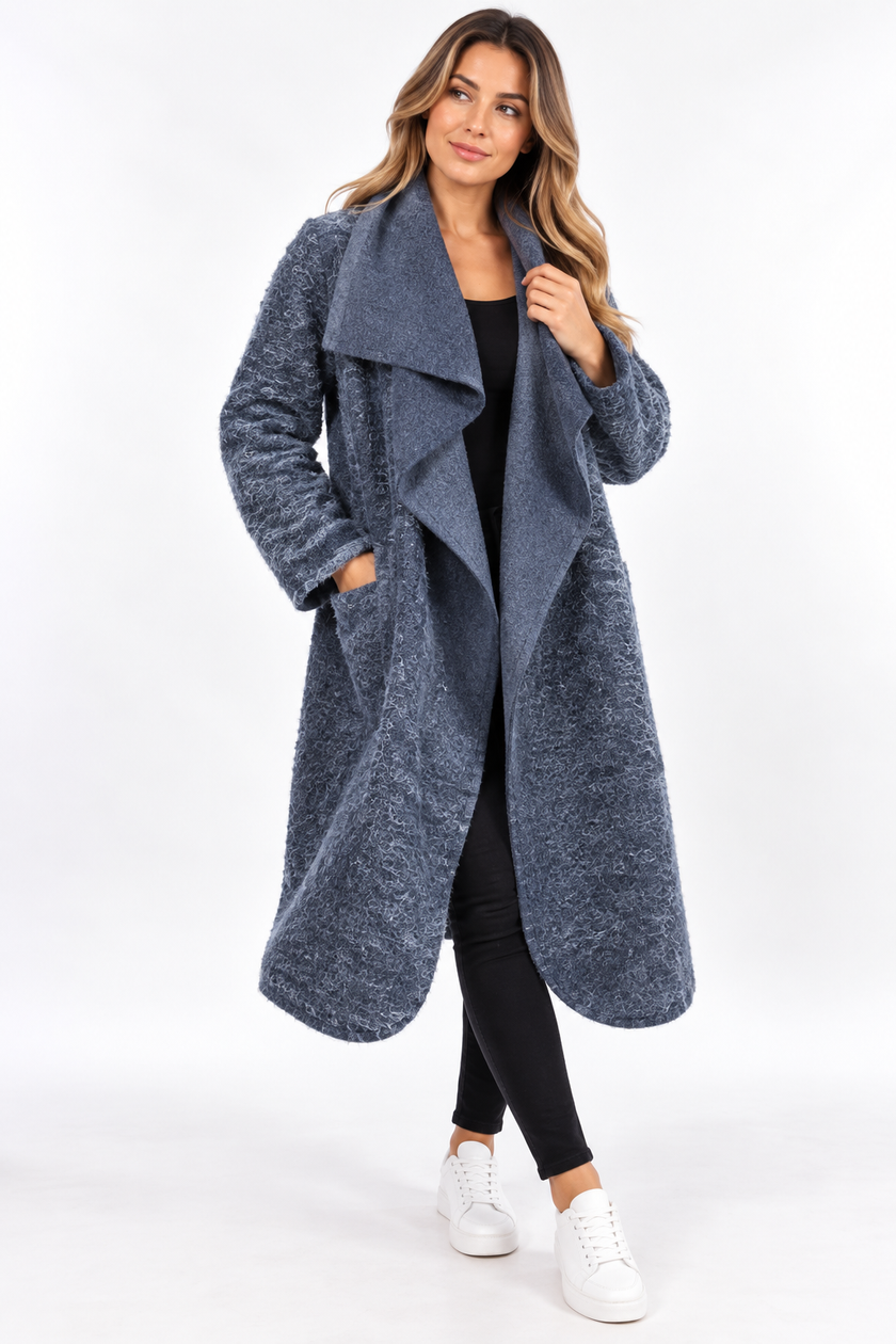 Made in Italy Cosy Textured Pocketed Waterfall Coat