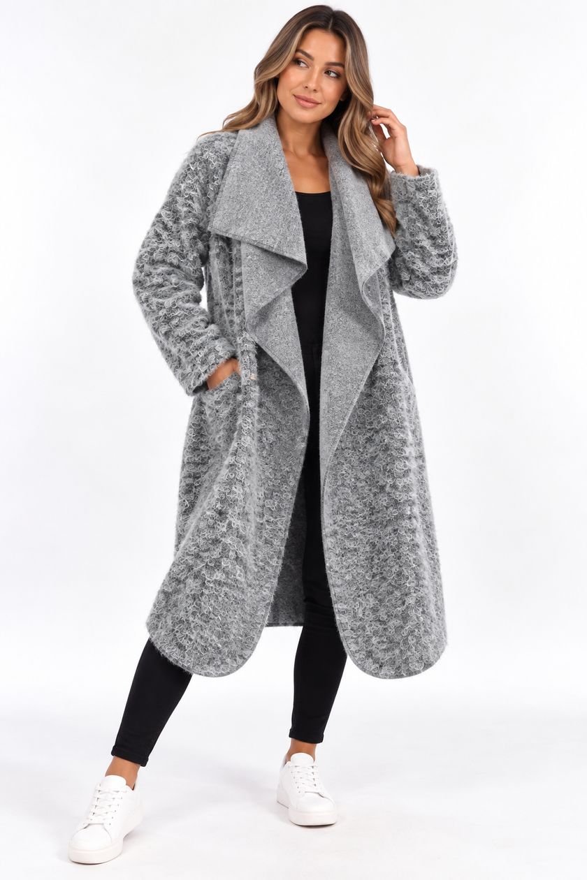 Made in Italy Cosy Textured Pocketed Waterfall Coat