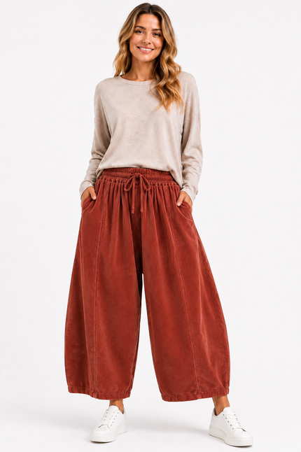 Made In Italy Relaxed Barrel Wide Leg Corduroy Trouser