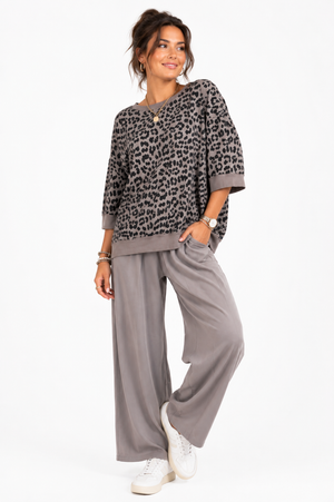 Made in Italy Short Sleeve leopard print sweatshirt Top