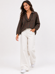 Made in Italy Check Frill neck Top