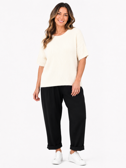 Made in Italy Ribbed Knit Short Sleeve Jumper
