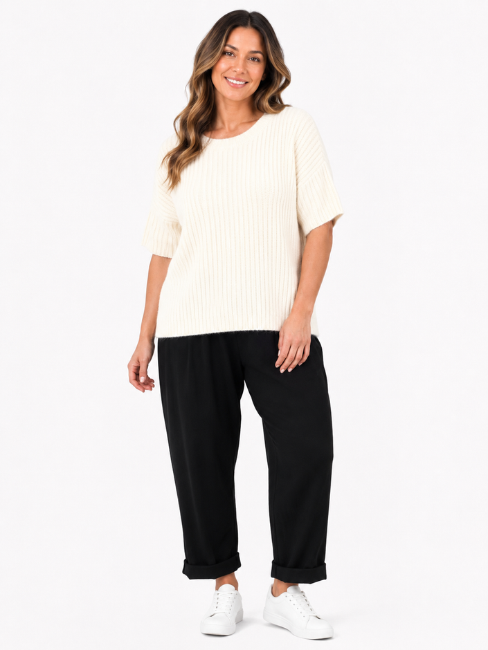 Made in Italy Ribbed Knit Short Sleeve Jumper