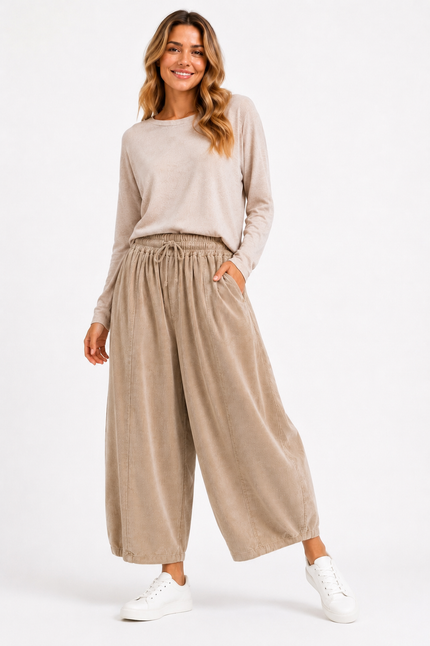 Made In Italy Relaxed Barrel Wide Leg Corduroy Trouser