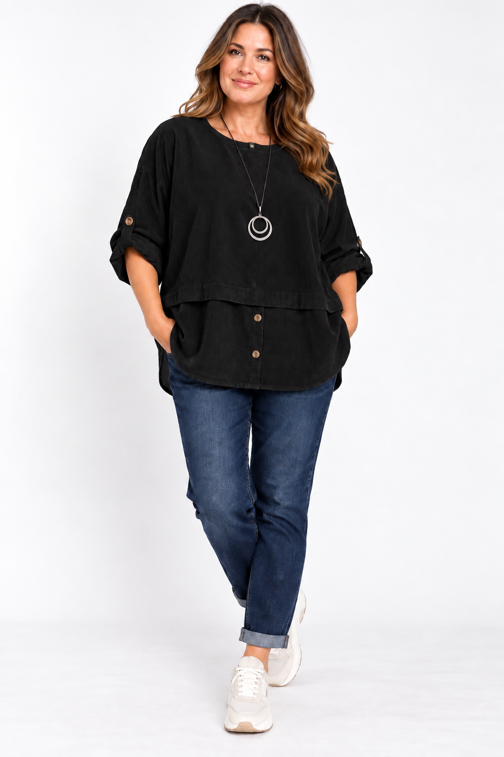 Made in Italy Corduroy Button Front Top
