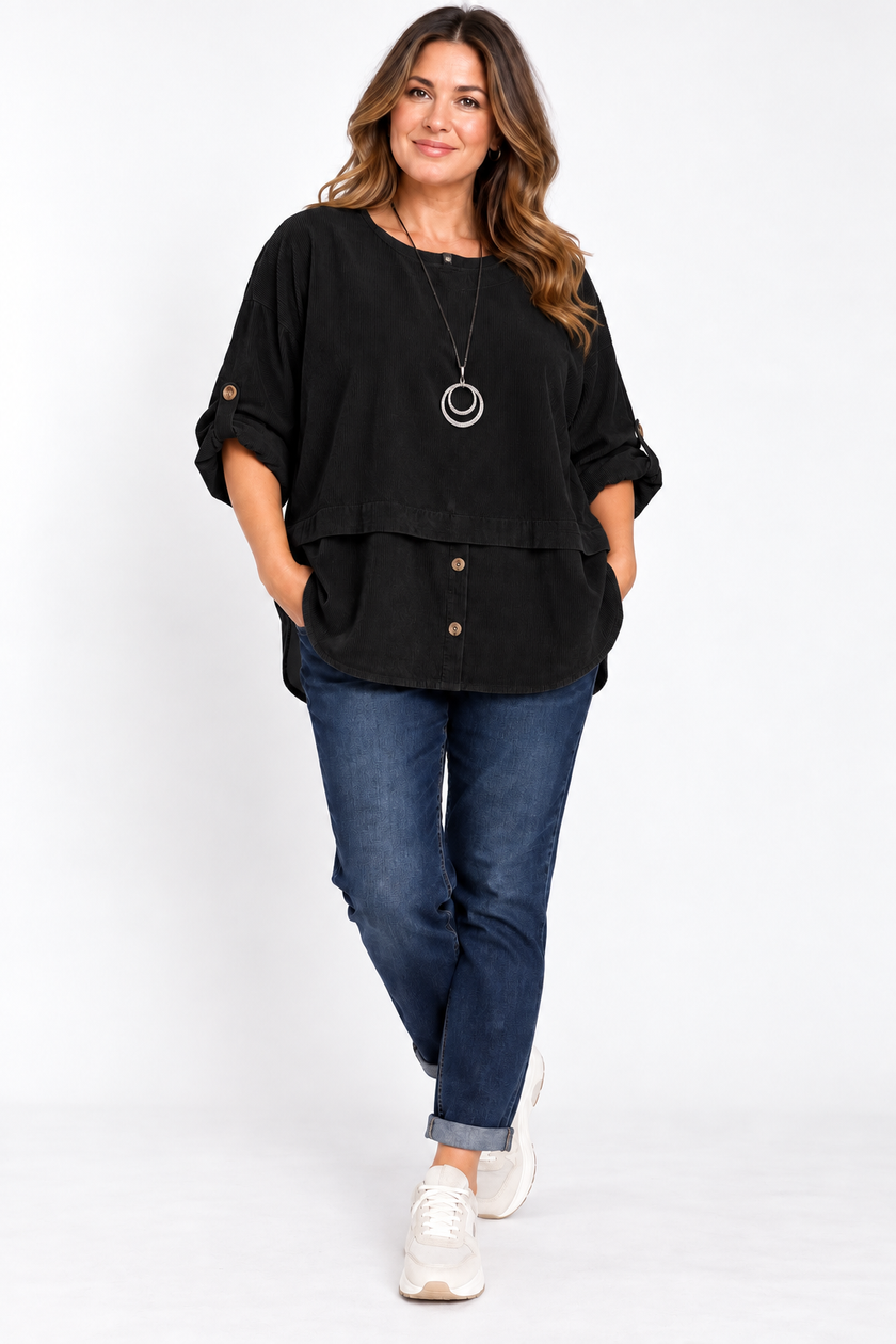 Made in Italy Corduroy Button Front Top
