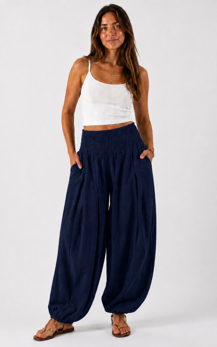 Made in Italy shirred waist harem trouser