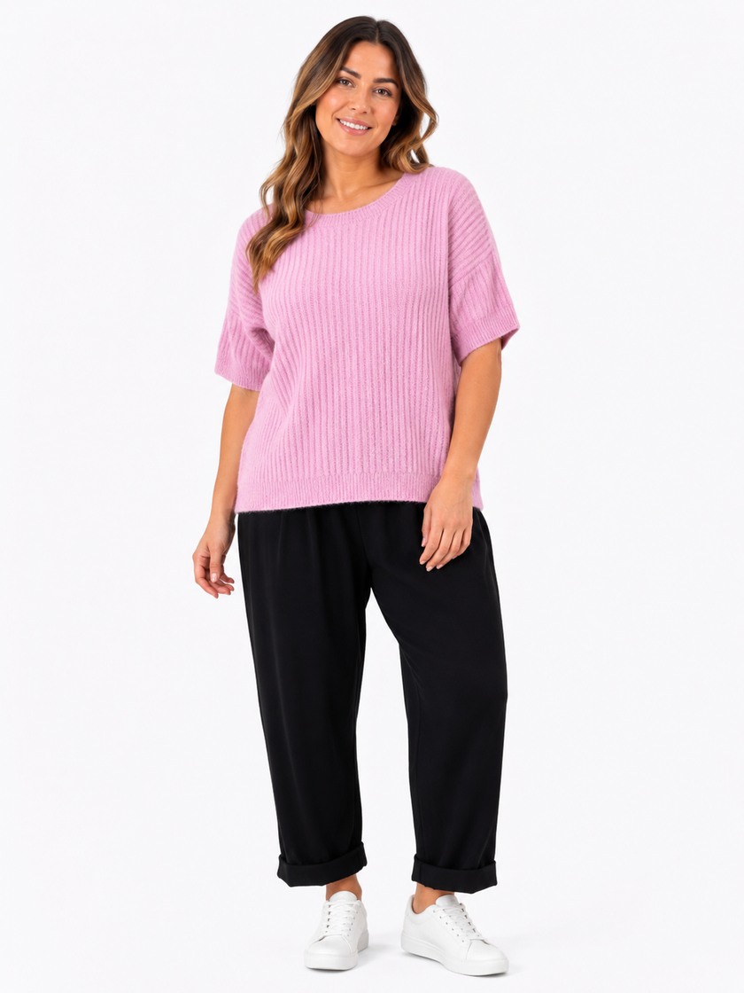 Made in Italy Ribbed Knit Short Sleeve Jumper