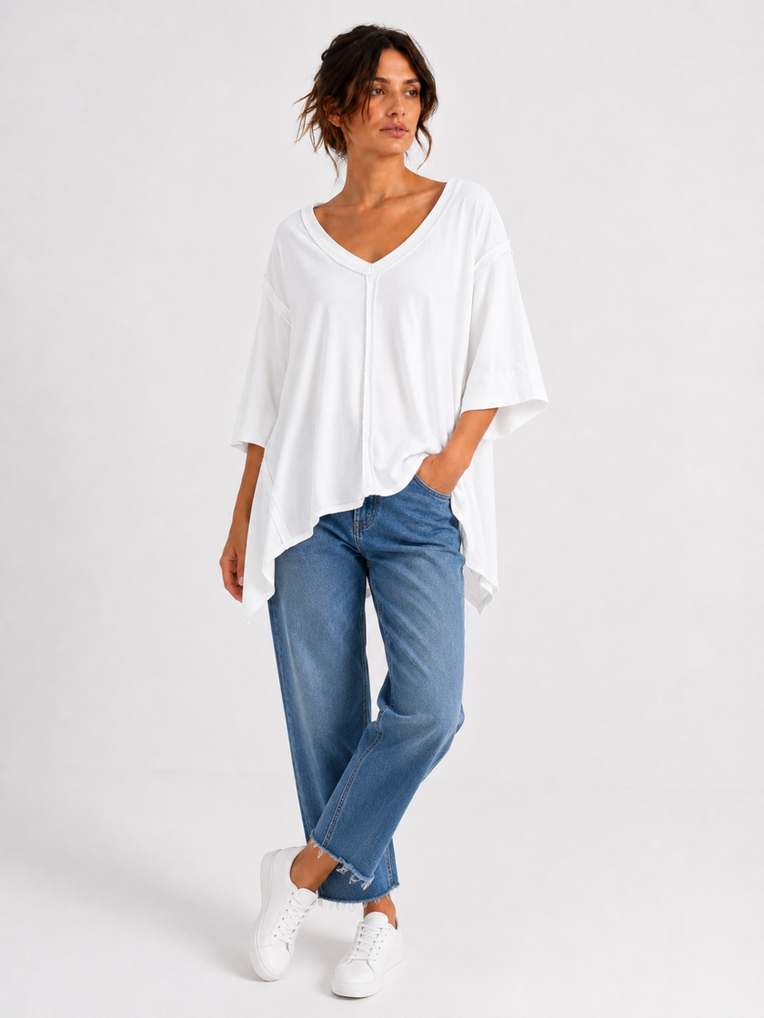 Made in Italy Oversized Sweatshirt V -Neck Raw Edge Top