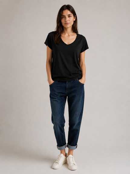 Stretch Cotton Relaxed Fit T Shirt - Made in Italy