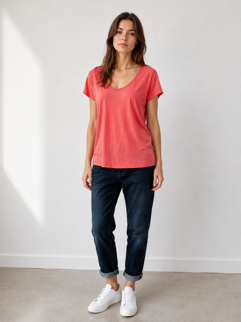 Stretch Cotton Relaxed Fit T Shirt - Made in Italy