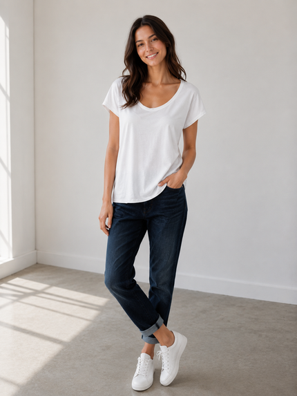 Stretch Cotton Relaxed Fit T Shirt - Made in Italy