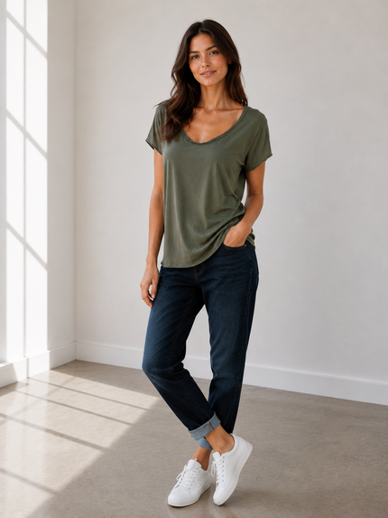 Stretch Cotton Relaxed Fit T Shirt - Made in Italy