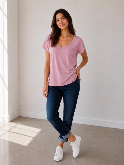 Stretch Cotton Relaxed Fit T Shirt - Made in Italy