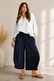 Hopsack Barrel Leg Crop Length Pant | Made in Italy