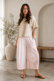 Hopsack Barrel Leg Crop Length Pant | Made in Italy