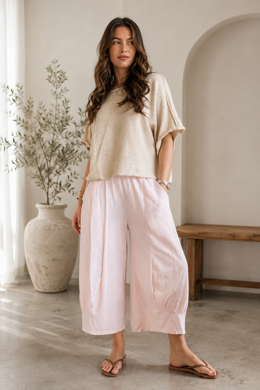 Hopsack Barrel Leg Crop Length Pant | Made in Italy