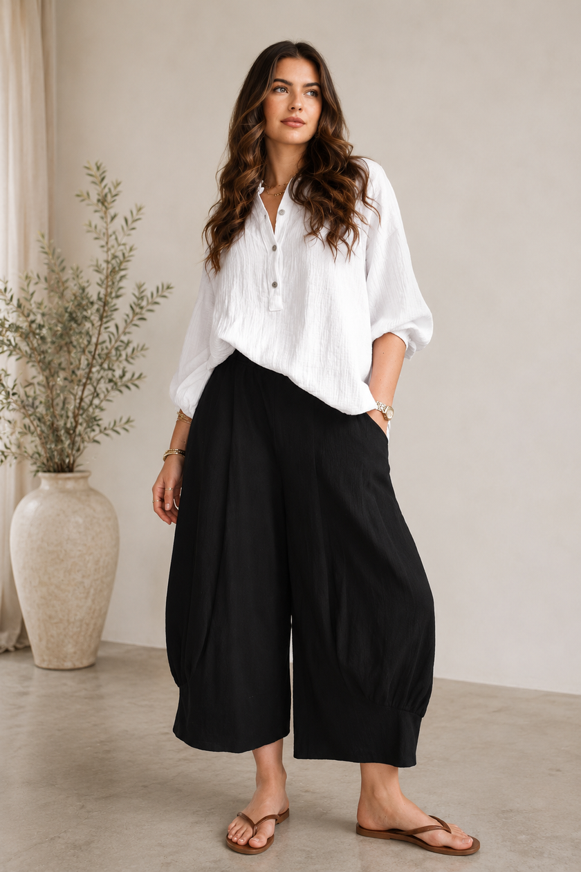 Hopsack Barrel Leg Crop Length Pant | Made in Italy