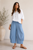 Hopsack Barrel Leg Crop Length Pant | Made in Italy