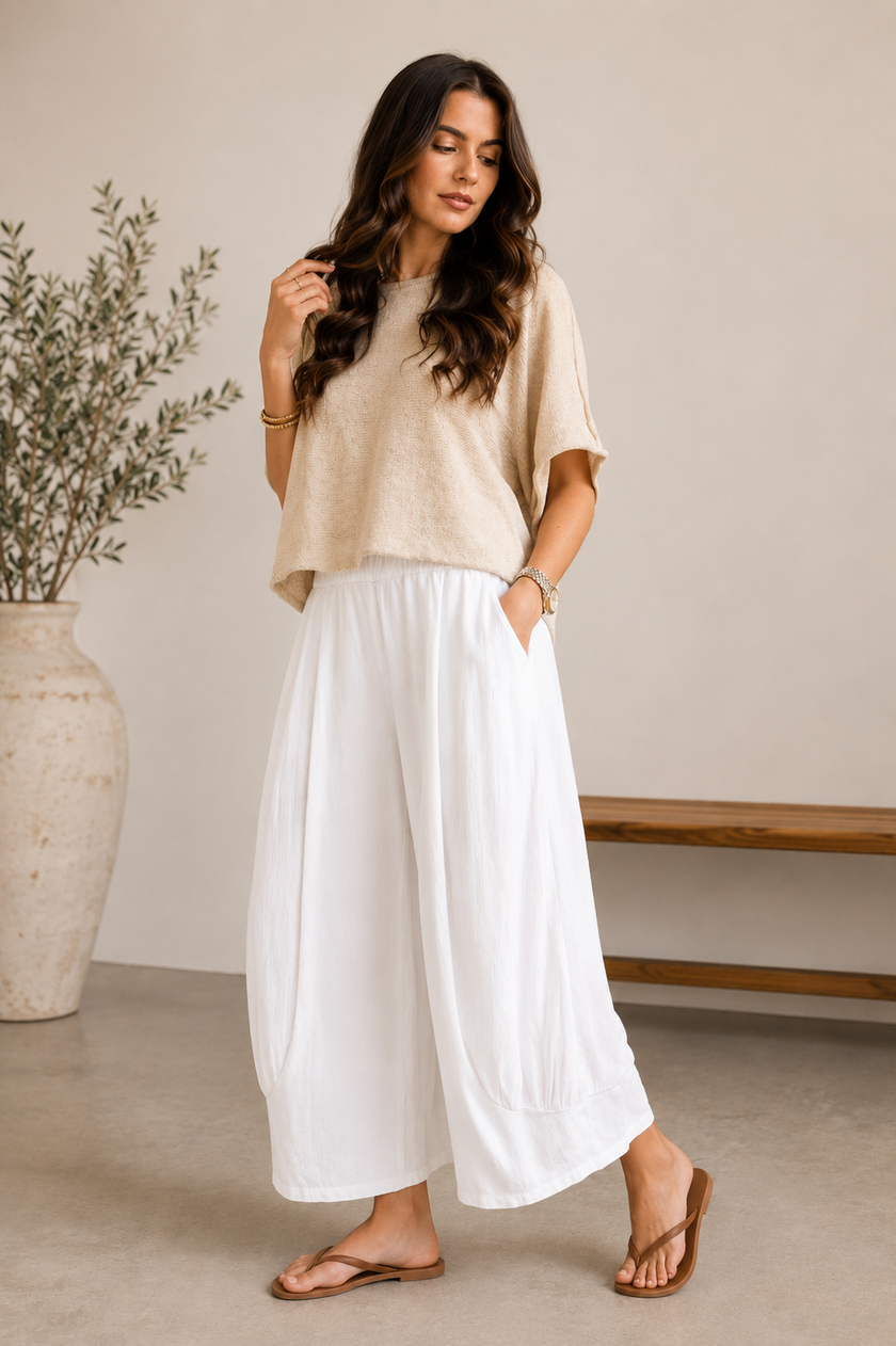 Hopsack Barrel Leg Crop Length Pant | Made in Italy