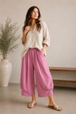 Hopsack Barrel Leg Crop Length Pant | Made in Italy
