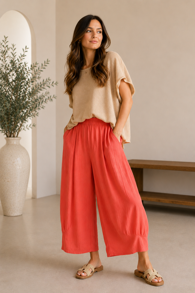Hopsack Barrel Leg Crop Length Pant | Made in Italy