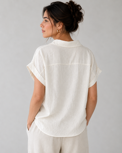 Floral Embroidered Linen Blend Top, Made in Italy