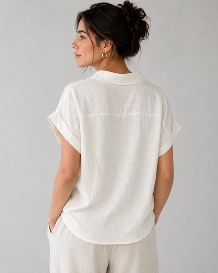Floral Embroidered Linen Blend Top, Made in Italy