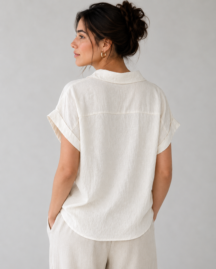 Floral Embroidered Linen Blend Top