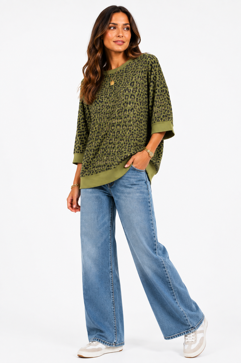Made in Italy Short Sleeve leopard print sweatshirt Top