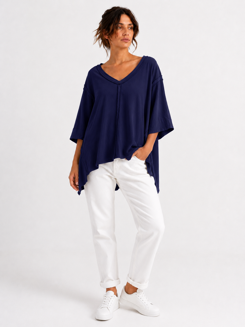 Made in Italy Oversized Sweatshirt V -Neck Raw Edge Top
