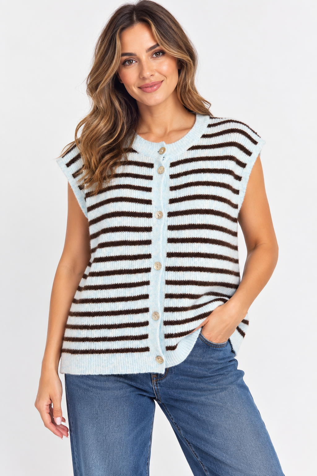 Made in Italy Button-Through Sleeveless knitted Cardigan