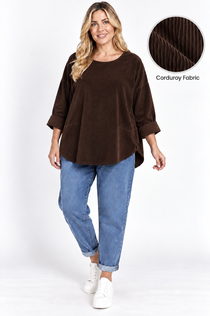 Made in Italy Scoop Hem Corduroy Top