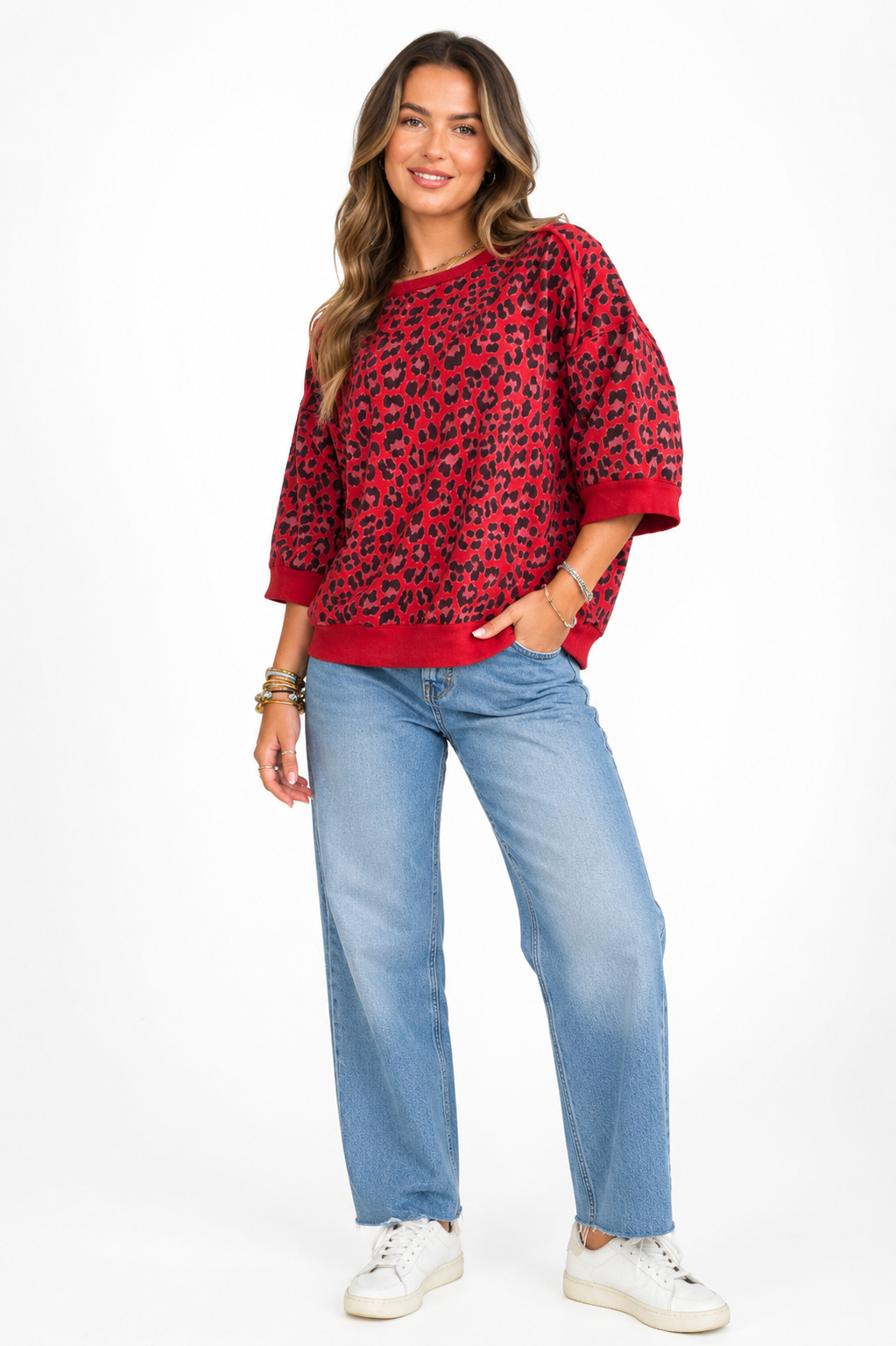 Made in Italy Short Sleeve leopard print sweatshirt Top