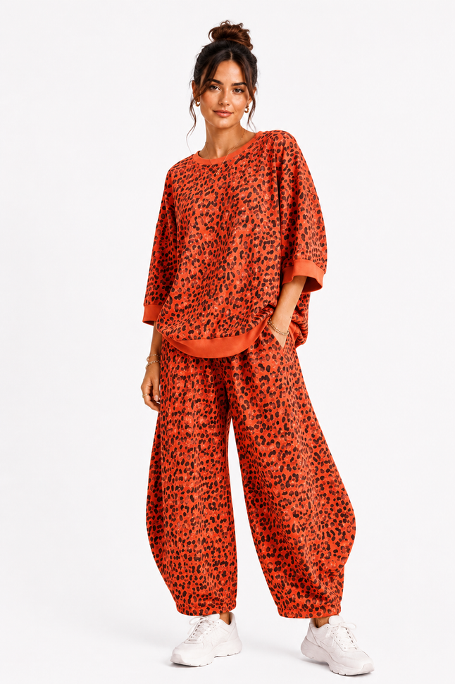Made in Italy leopard Print Sweatshirt Barrel Leg Trouser
