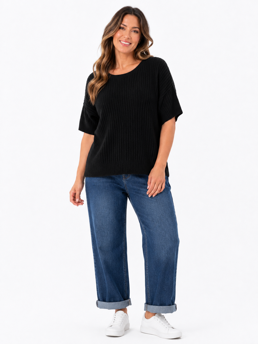 Made in Italy Ribbed Knit Short Sleeve Jumper